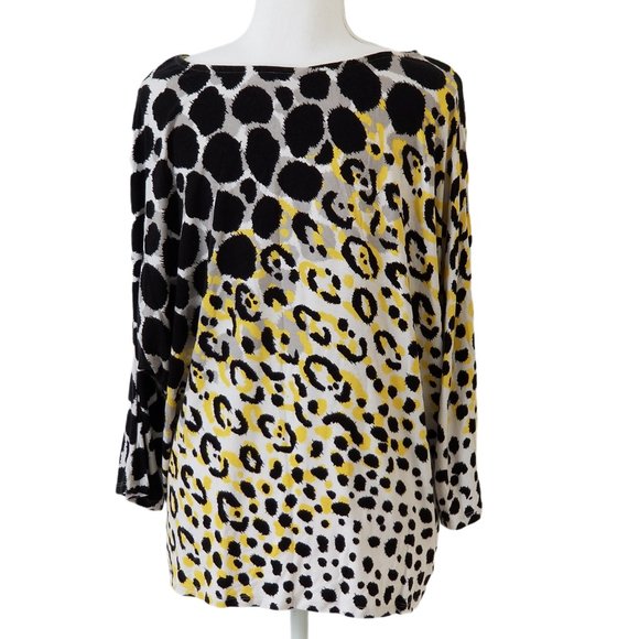 Ruby Rd Leopard Yellow & Black top - Size L - Picture 2 of 5
